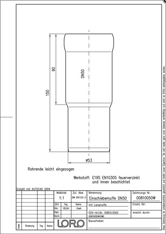 LORO-X-Einschiebmuffen 00810. DN 50