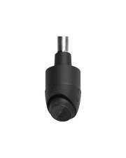 Schwarzer zylindrischer Audio-Steckverbinder mit zwei Metallstiften, gezeigt vor weißem Hintergrund.