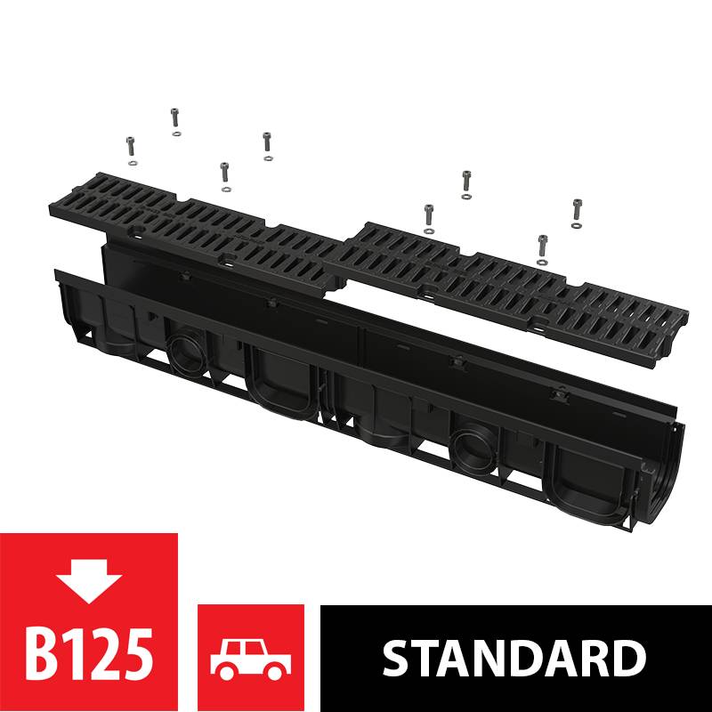 Alcadrain Entwässerungsrinne 100 mm mit Kunststoffrand und Rost aus Komposite B125