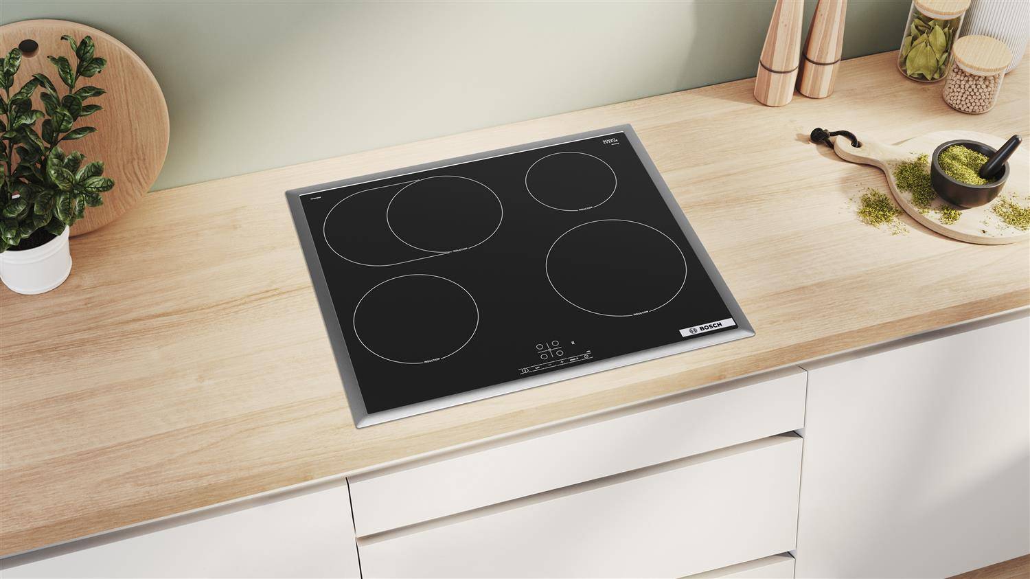 Bosch Serie 4, Induktionskochfeld, 60 cm, Schwarz, Mit Rahmen aufliegend, PIF64RBB5E