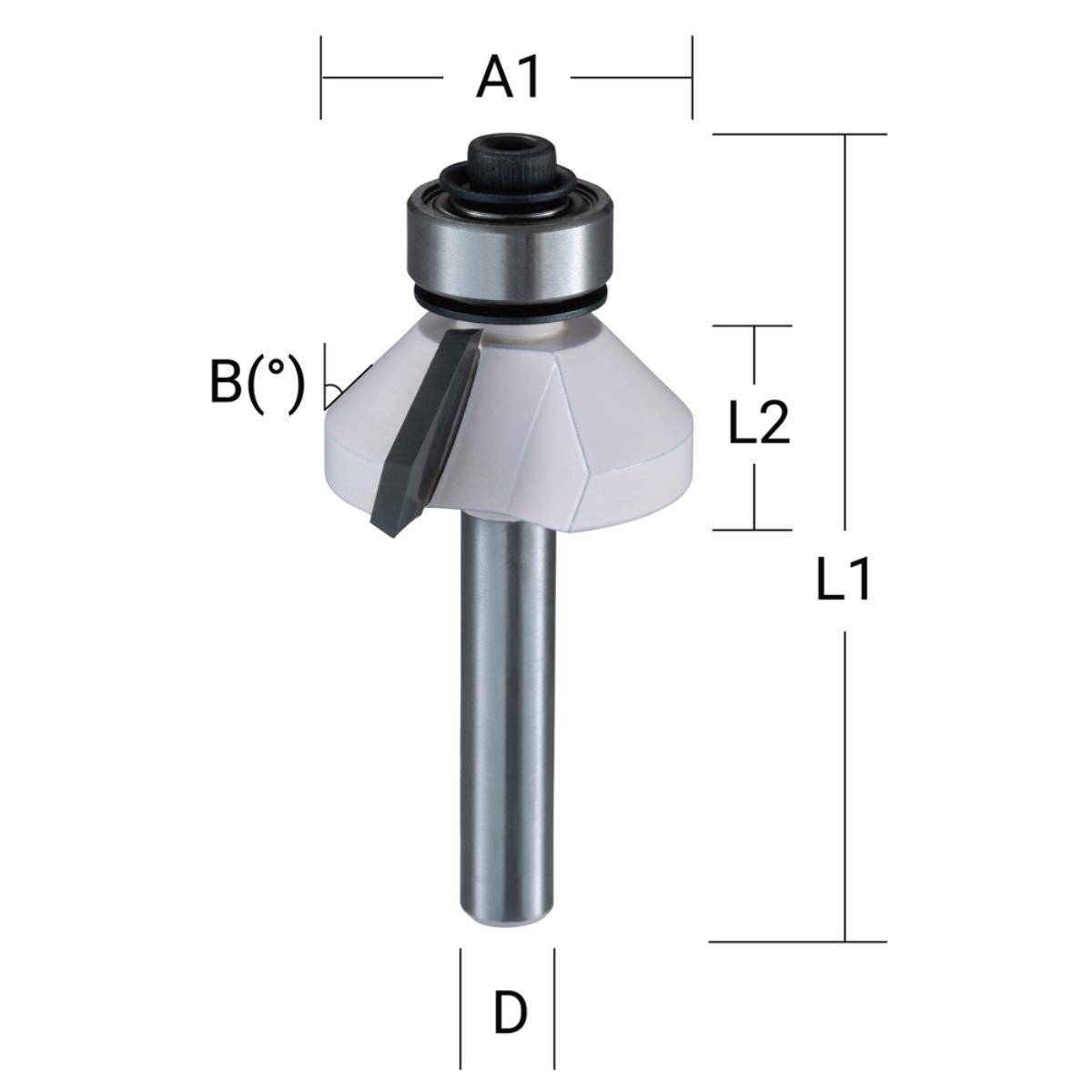 Makita Fasen-/ Profilfräser mit Anlauflager, Ø 38,2 mm Ø 38,2 mm • 8 mm Schaft • 45° Winkel