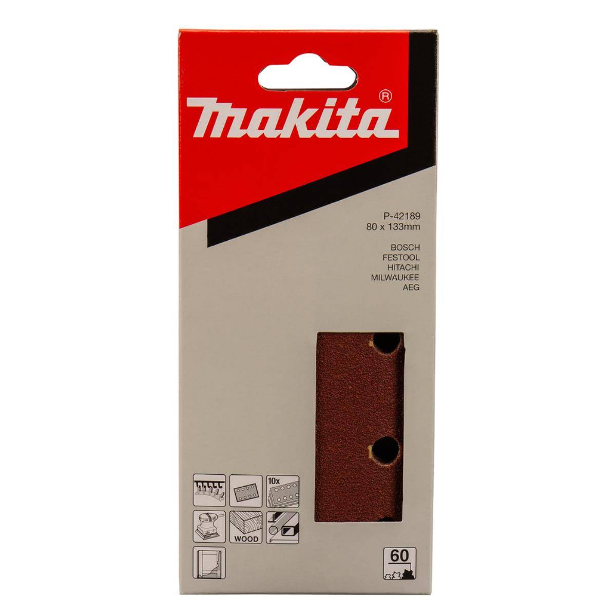 Makita Schleifpapier 80 x 133 mm, K60, 10 Stk. 80 x 133 mm • K60 • 10 Stk. • 8 Loch