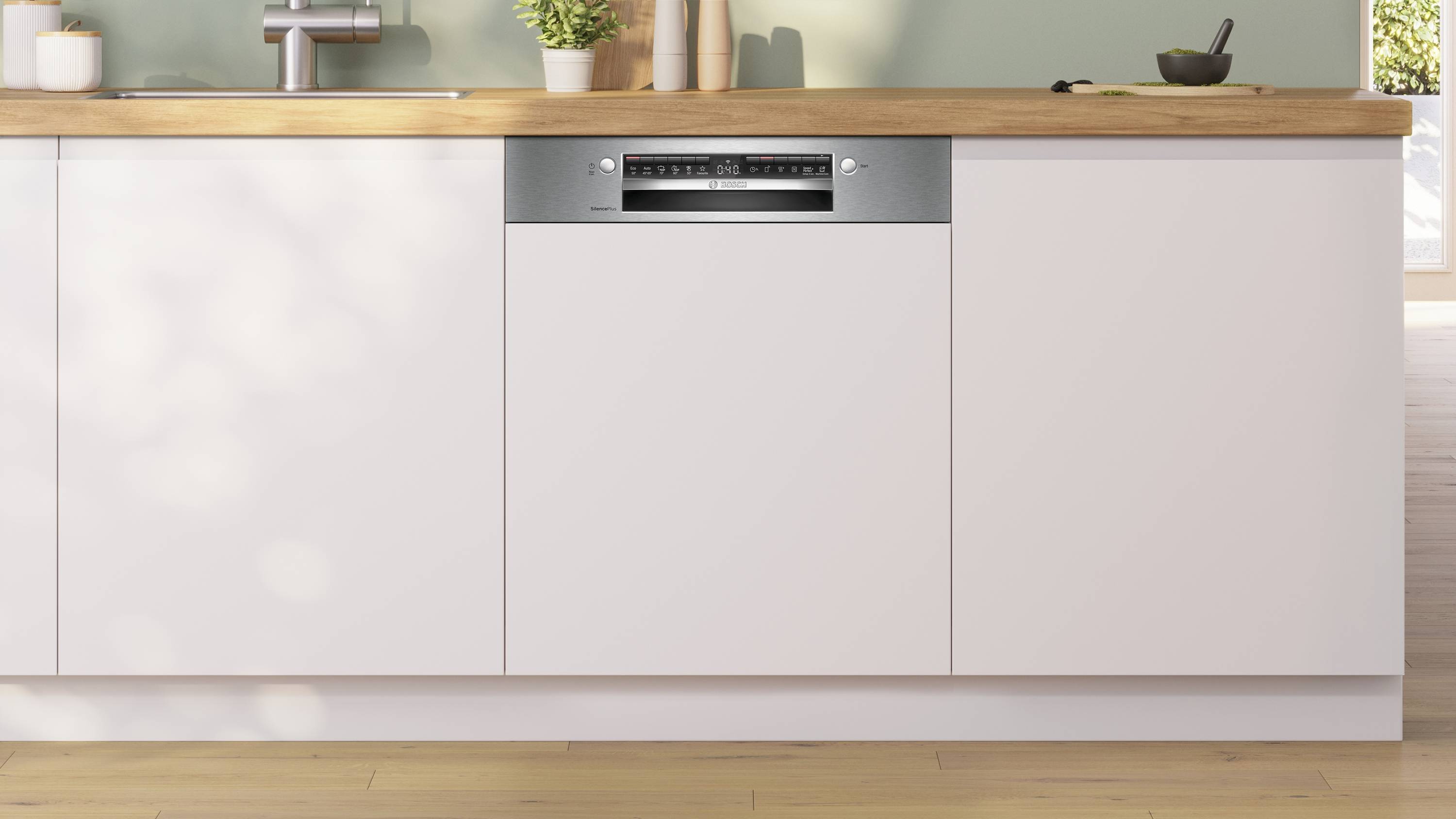 Bosch Serie 4, Teilintegrierter Geschirrspüler, 60 cm, Gebürsteter Stahl, XXL, SBI4ECS28E