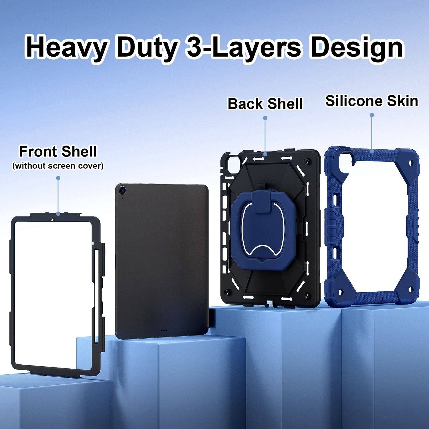 Für Apple iPad Air 13 2025 / 2024 Hybrid 360 Grad Tasche Hülle Schultergurt Blau