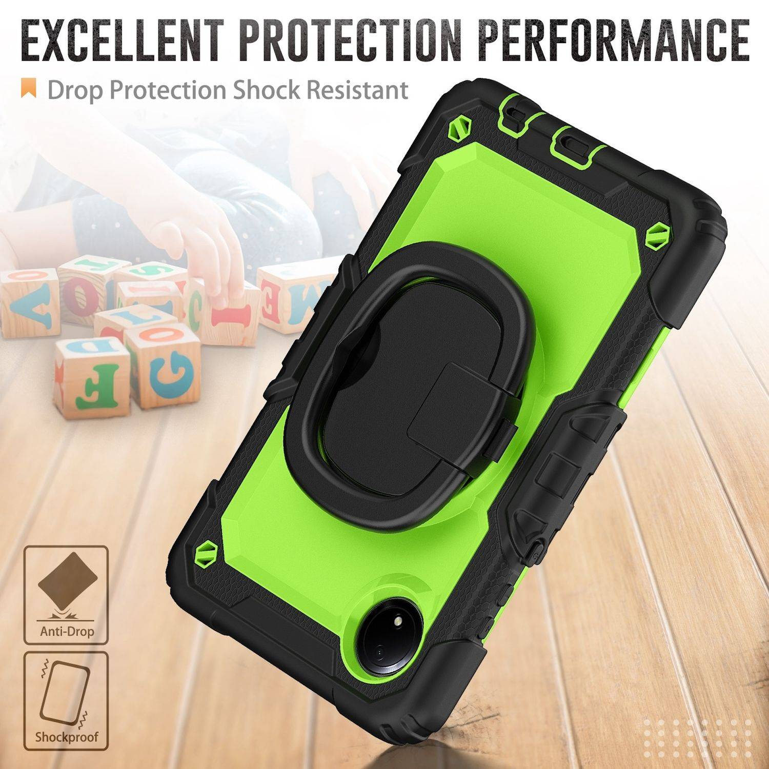 Für Xiaomi Redmi Pad SE 8.7 360 Grad Rotation Hybrid PC Hülle Halte Ring Grün