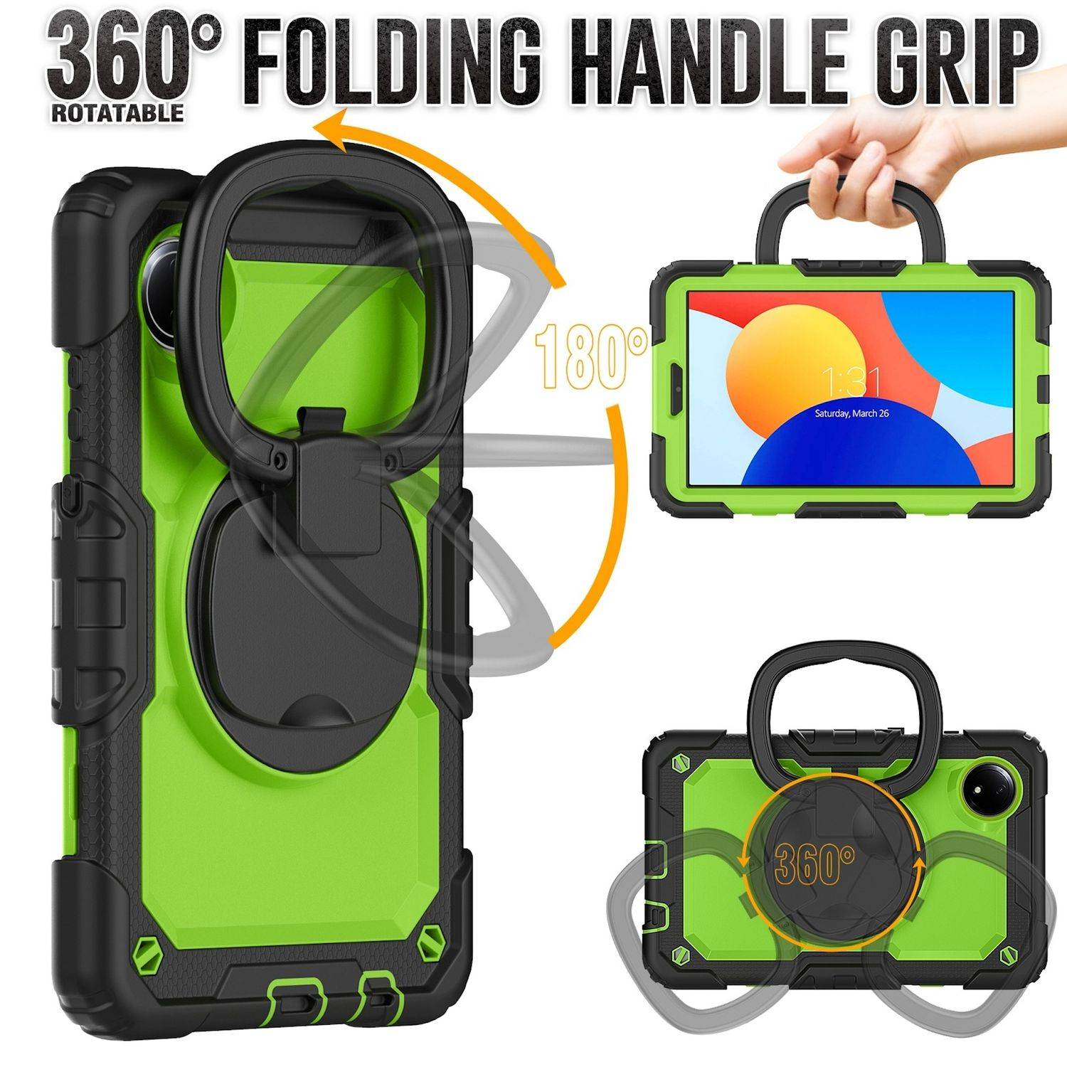 Für Xiaomi Redmi Pad SE 8.7 360 Grad Rotation Hybrid PC Hülle Halte Ring Grün