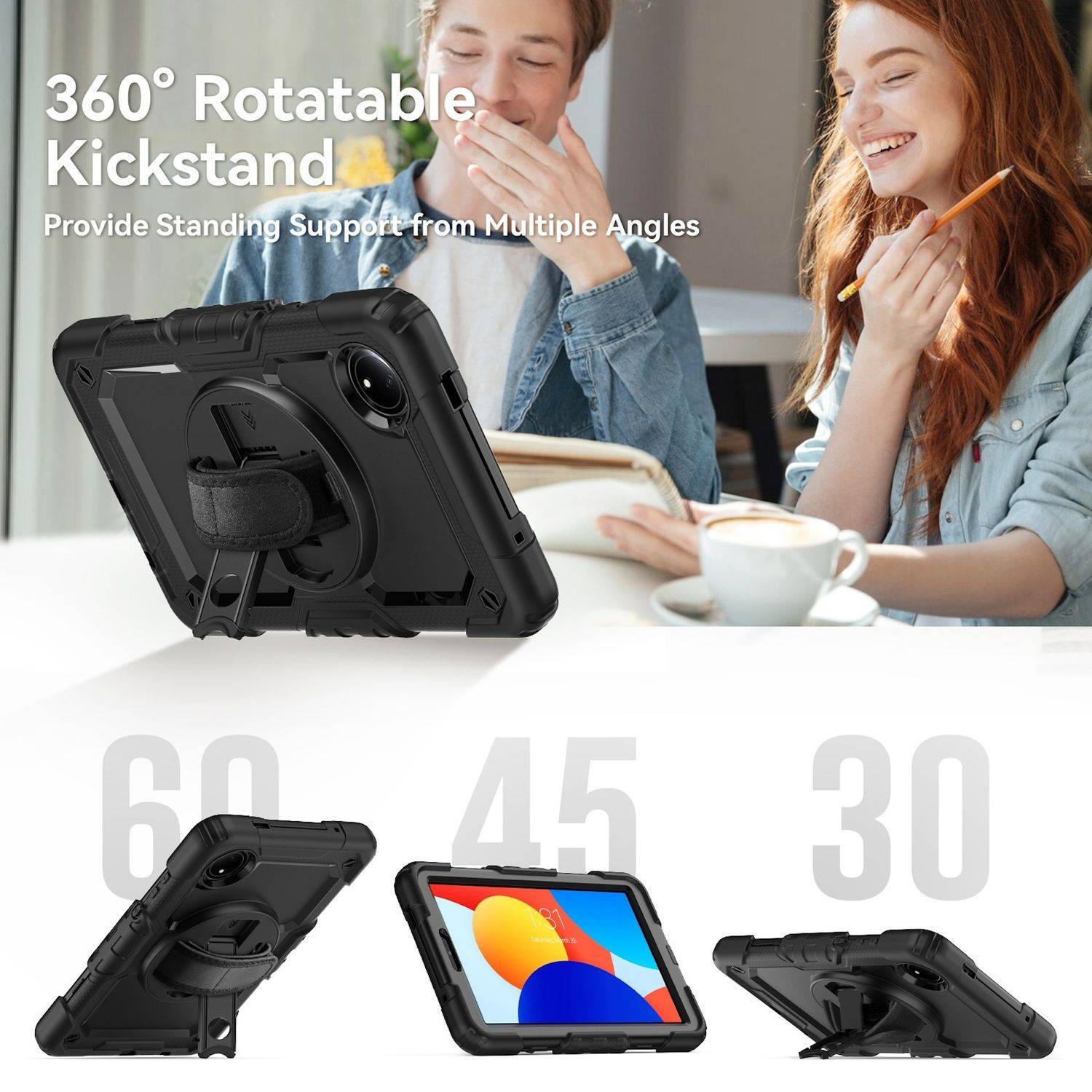 Für Xiaomi Redmi Pad SE 8.7 360 Grad Rotation Hybrid PC Hülle Drehhalter Schwarz