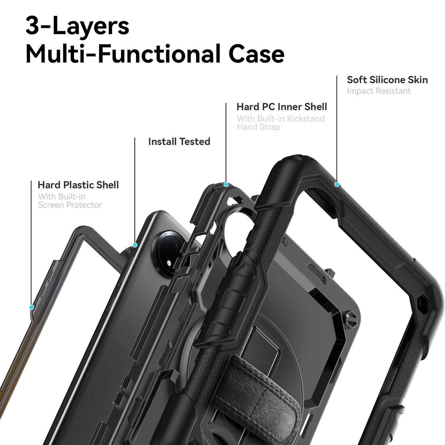 Für Xiaomi Redmi Pad SE 8.7 360 Grad Rotation Hybrid PC Hülle Drehhalter Schwarz