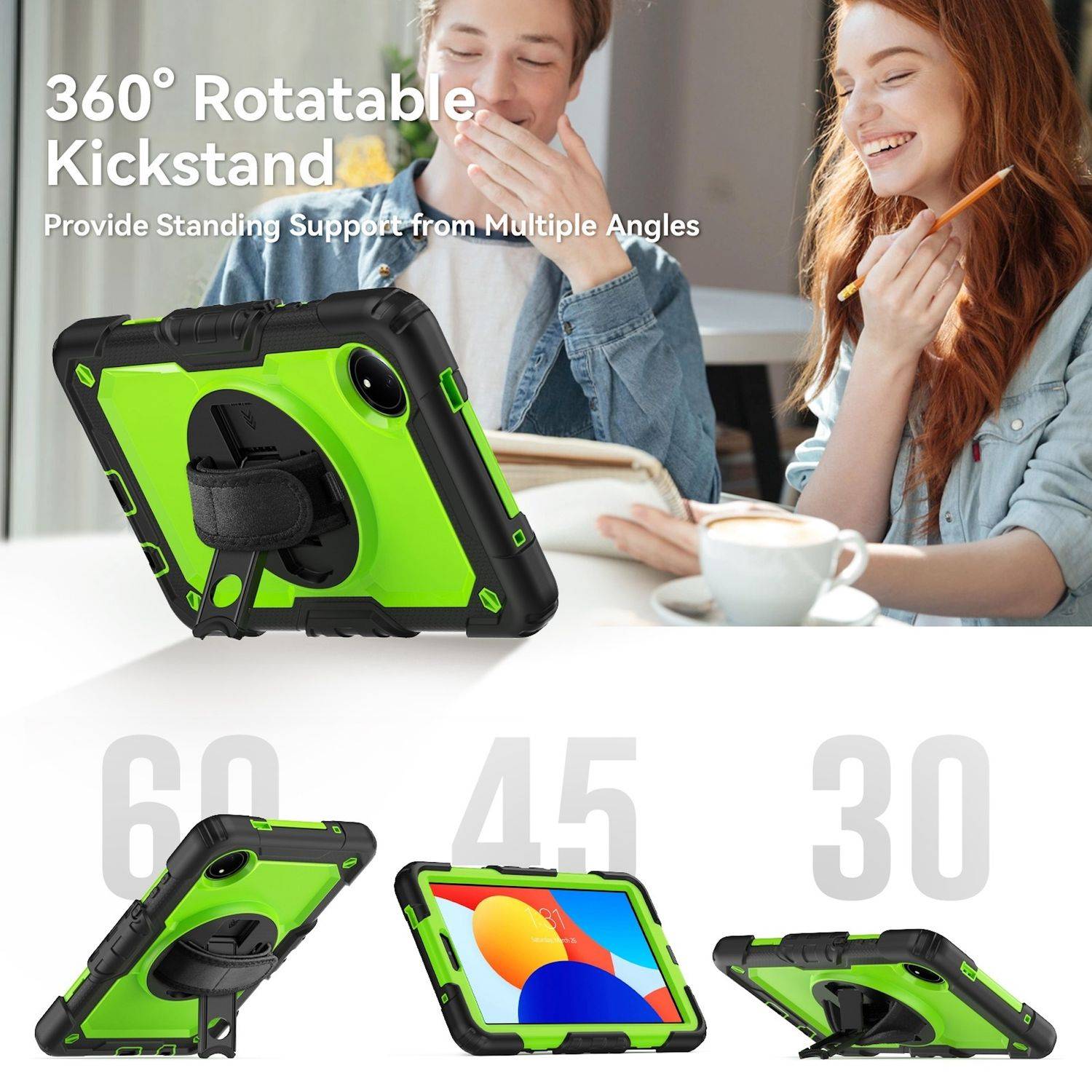 Für Xiaomi Redmi Pad SE 8.7 360 Grad Rotation Hybrid PC Hülle Drehhalter Grün