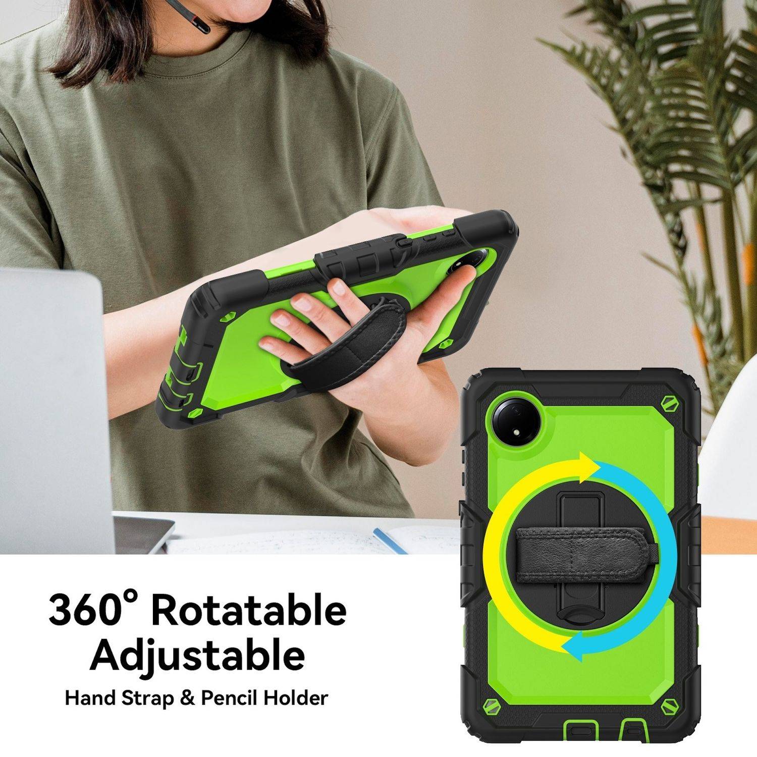 Für Xiaomi Redmi Pad SE 8.7 360 Grad Rotation Hybrid PC Hülle Drehhalter Grün