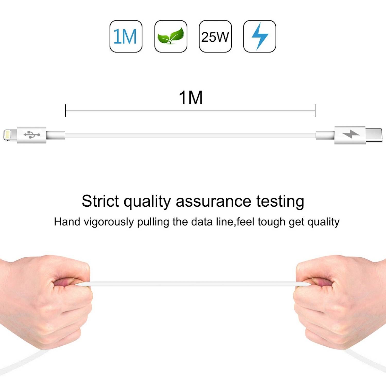 Haweel für iPhone & iPad 8 Pin auf USB-C PD Schnell Daten- und Ladekabel Weiß