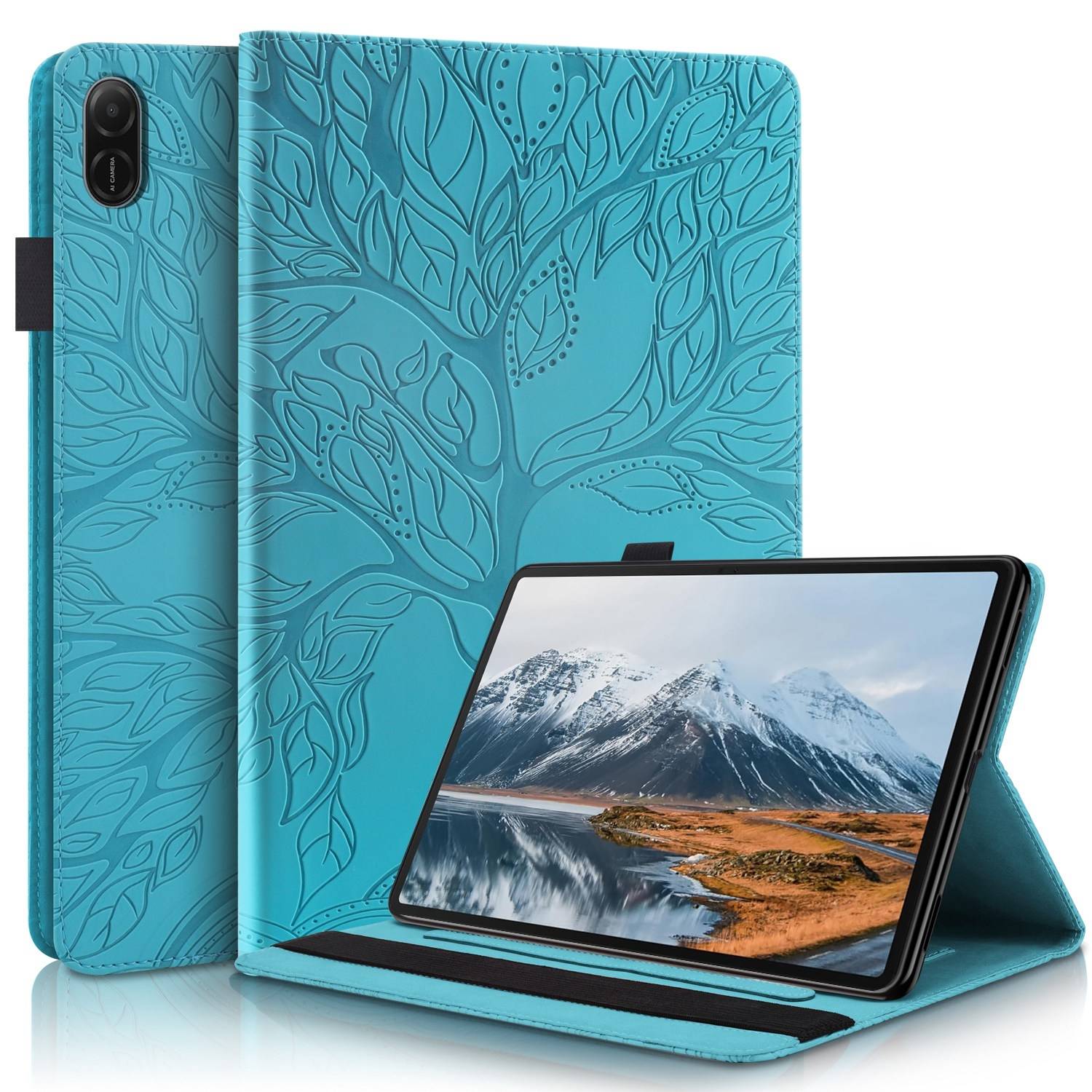 Für Honor Pad X8a 11 Zoll aufstellbare Baum Muster Kunstleder Hülle Tasche Case Blau