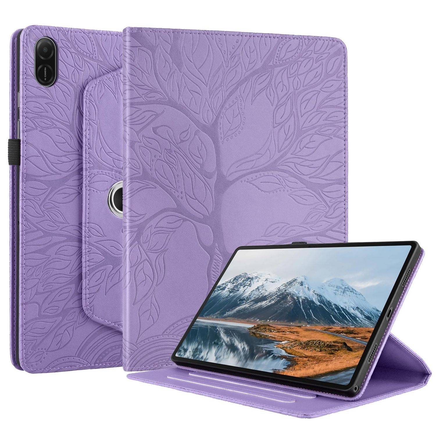 Für Honor Pad X8a 11 Zoll 360 Grad Rotation Baum Muster Kunstleder Hülle Tasche Lila