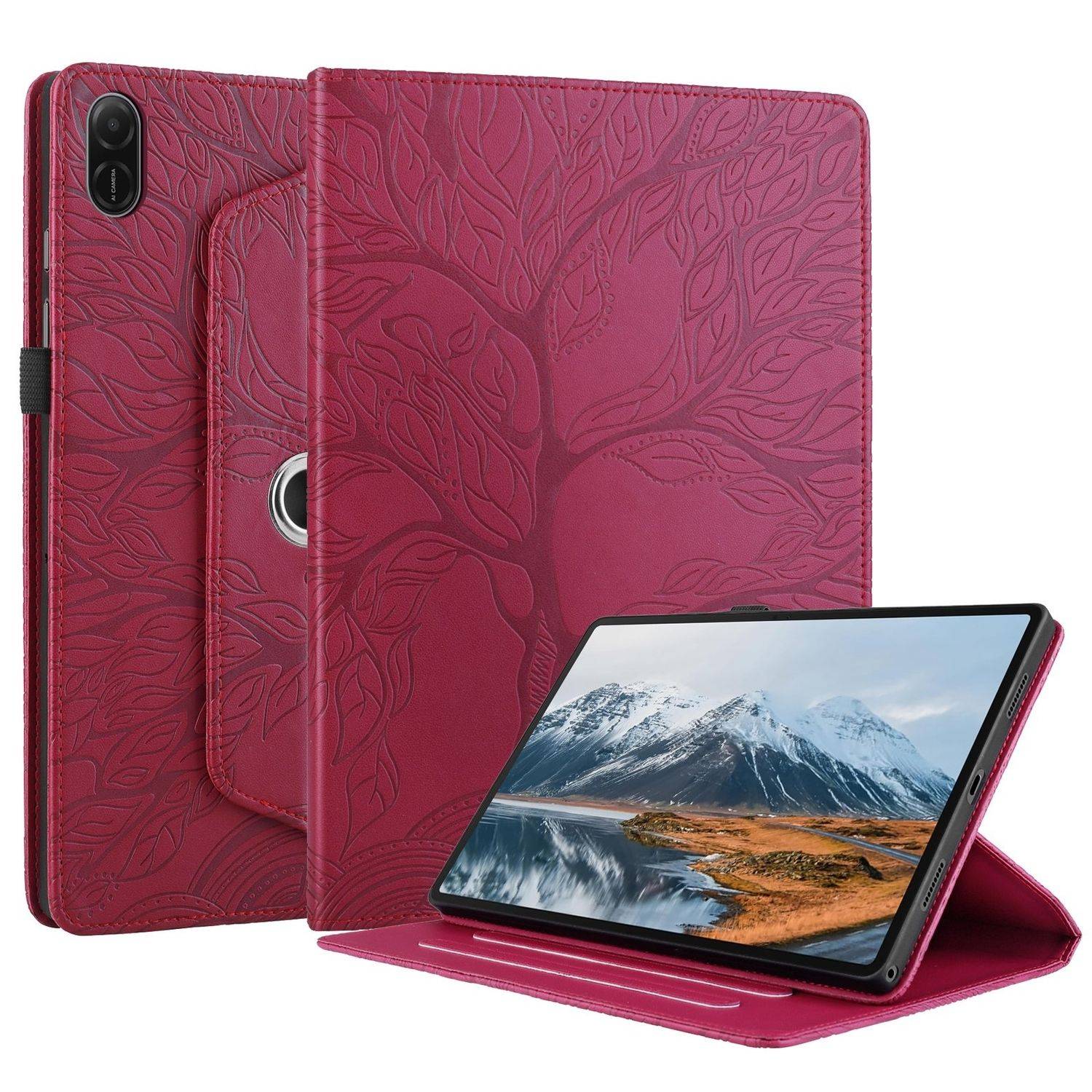 Für Honor Pad X8a 11 Zoll 360 Grad Rotation Baum Muster Kunstleder Hülle Tasche Rot