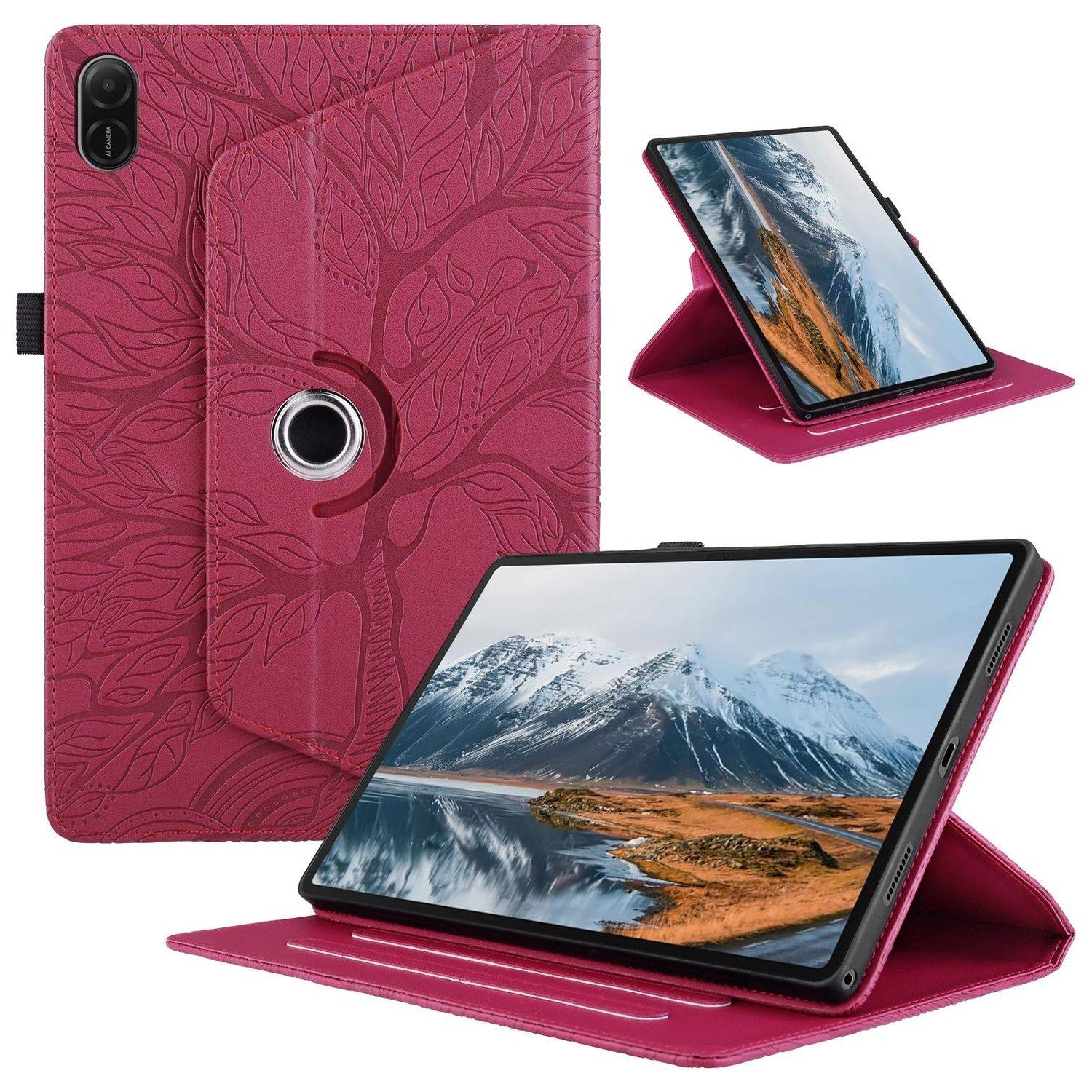 Für Honor Pad X8a 11 Zoll 360 Grad Rotation Baum Muster Kunstleder Hülle Tasche Rot