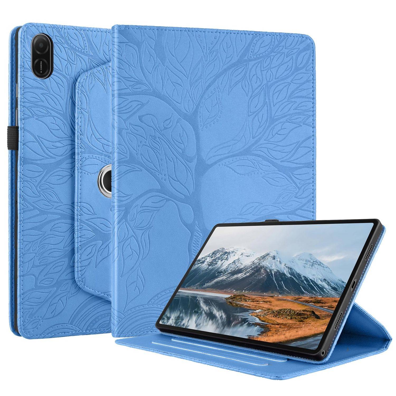 Für Honor Pad X8a 11 Zoll 360 Grad Rotation Baum Muster Kunstleder Hülle Tasche Blau