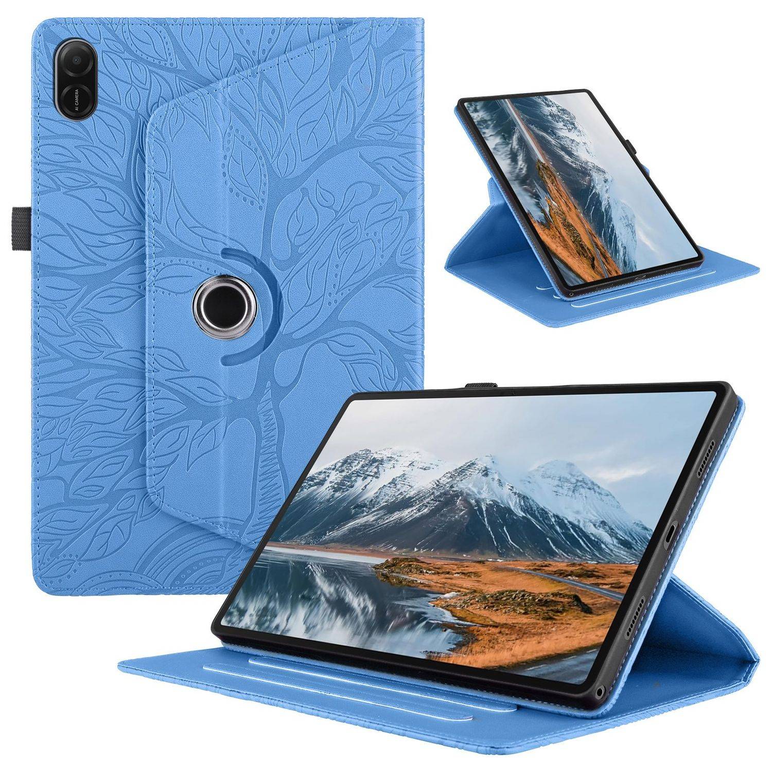 Für Honor Pad X8a 11 Zoll 360 Grad Rotation Baum Muster Kunstleder Hülle Tasche Blau