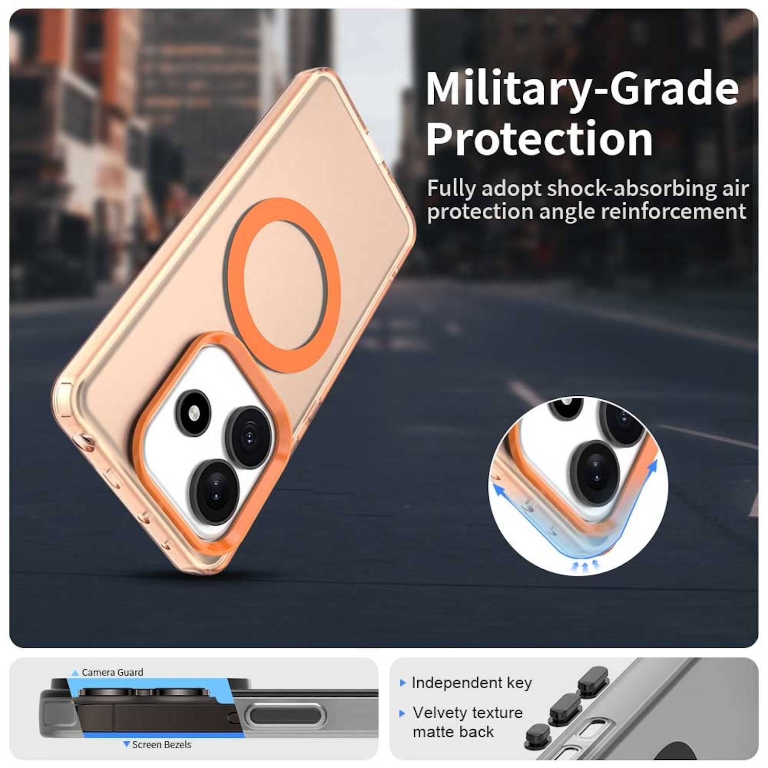 Für Xiaomi Redmi Note 14 5G Candy Design Magsafe PC Hybrid TPU Schutz Hülle Cover Orange