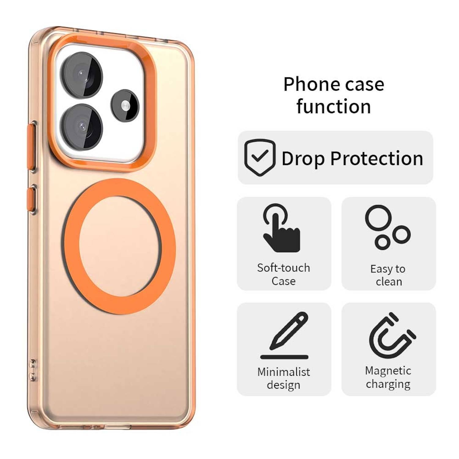 Für Xiaomi Redmi Note 14 5G Candy Design Magsafe PC Hybrid TPU Schutz Hülle Cover Orange