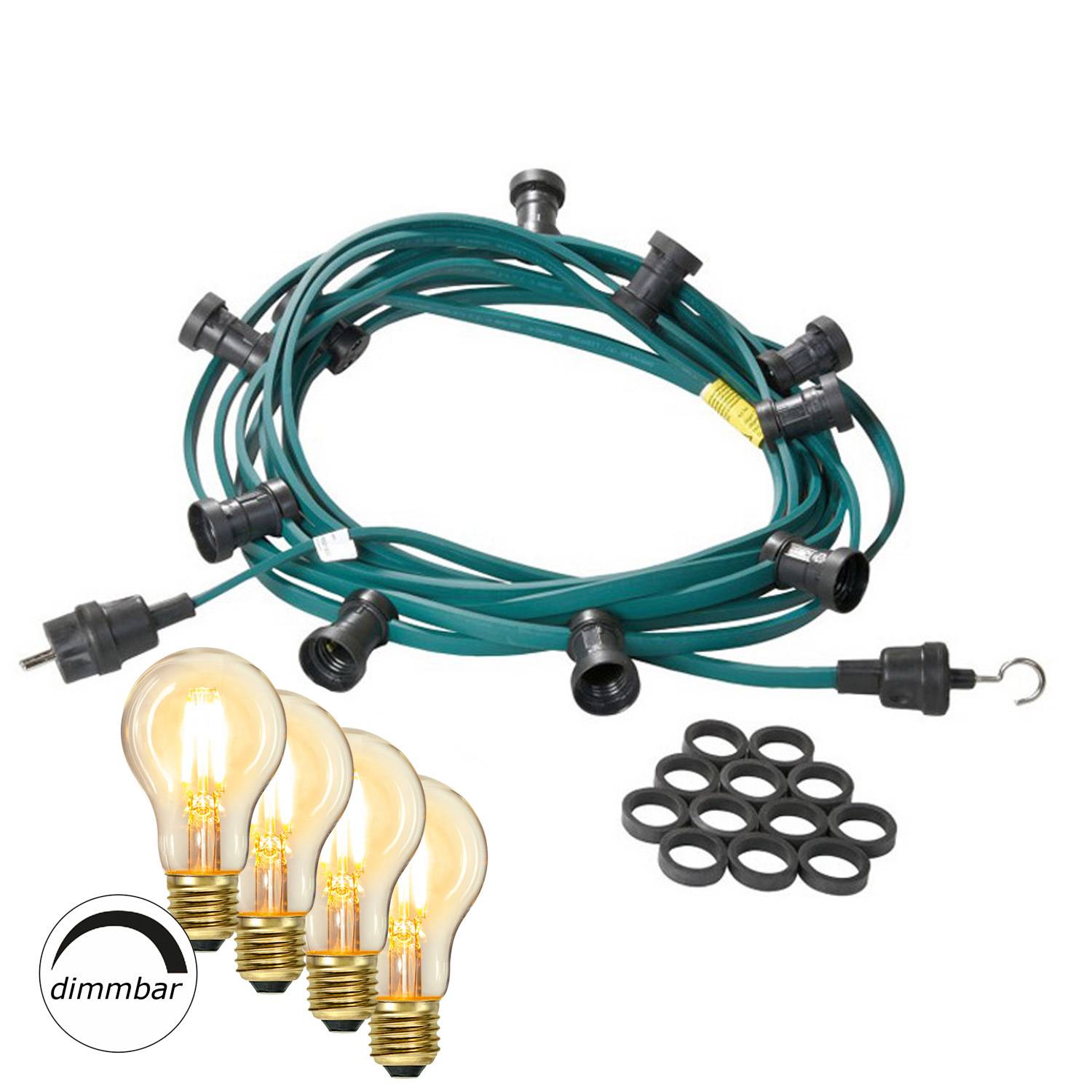 Illu- Partylichterkette 40m Biergarten Terrasse Außen 60x Dimmbare LED Glühbirne