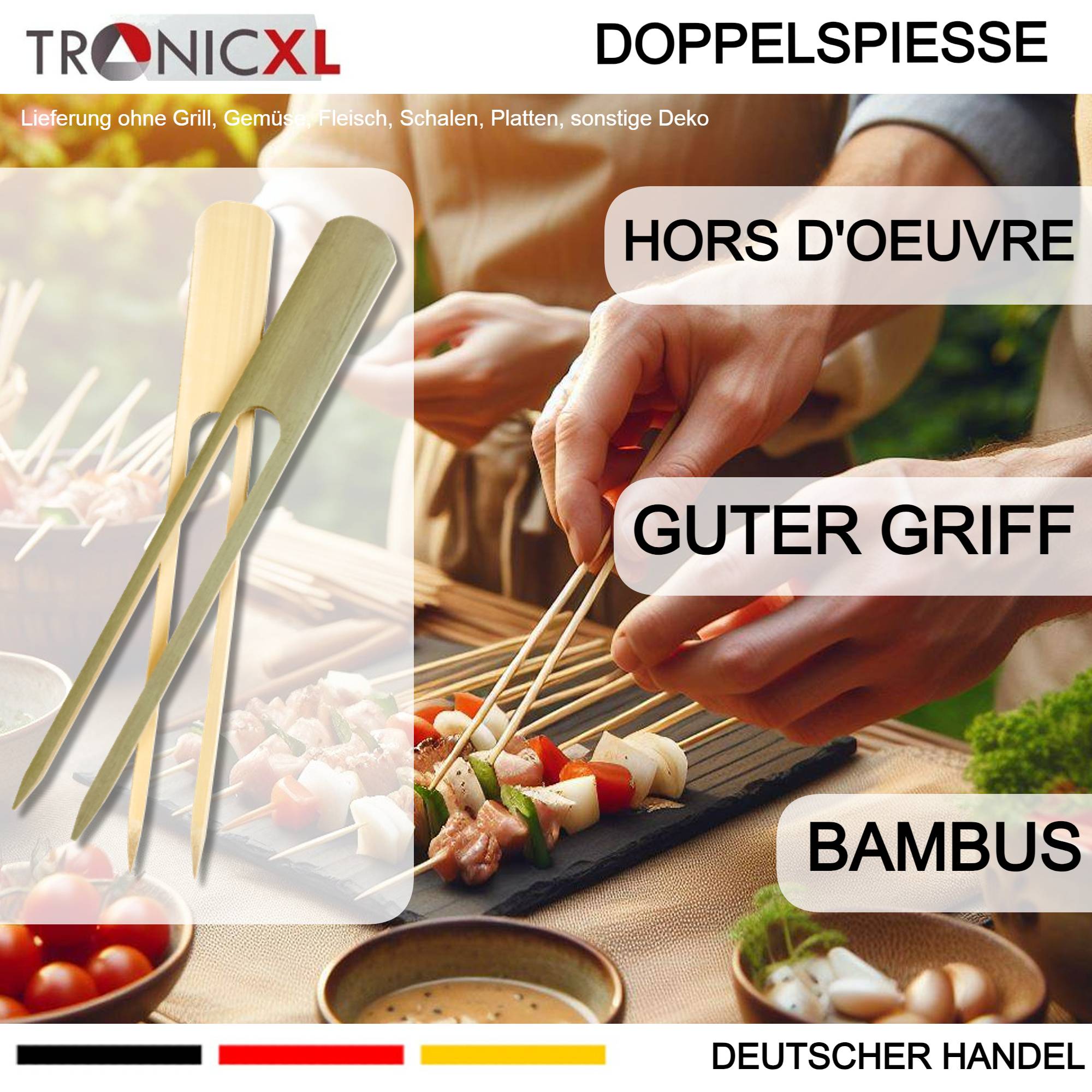 500x 22cm Grillspieße Doppelspieße Spieße Bambus Holzspieße Bambusspieß Holz Grillspiess Gril Grillspieße Partyl