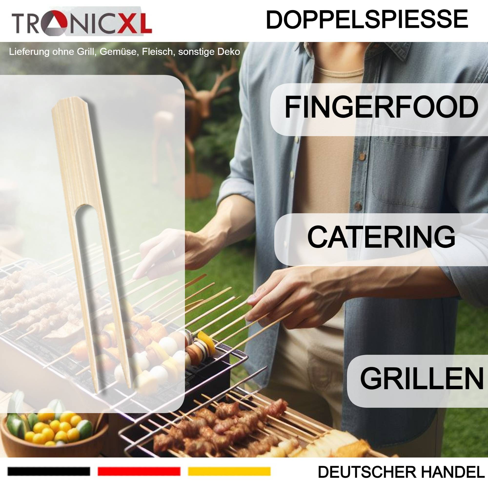 500x 22cm Grillspieße Doppelspieße Spieße Bambus Holzspieße Bambusspieß Holz Grillspiess Gril Grillspieße Partyl