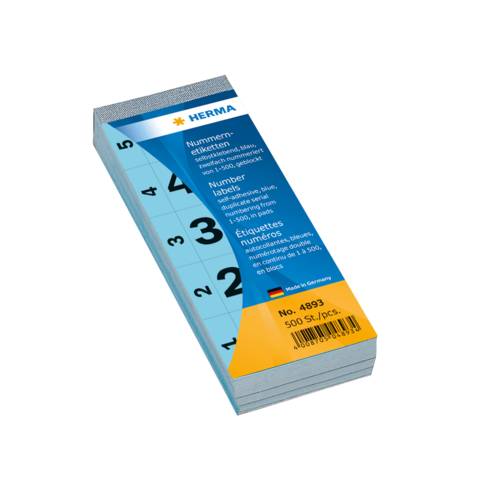 Nummernblock 1-500, blau, selbstklebend, 28 x 56 mm