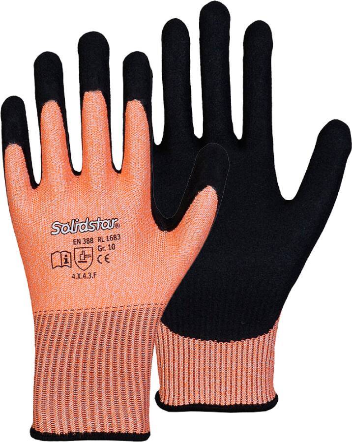 Schnittschutzhandschuh Solidstar® 1673 / 1683 71053611 Größe 11 Farbe orange/schwarz Trägermaterial 13gg Spezialfaser-