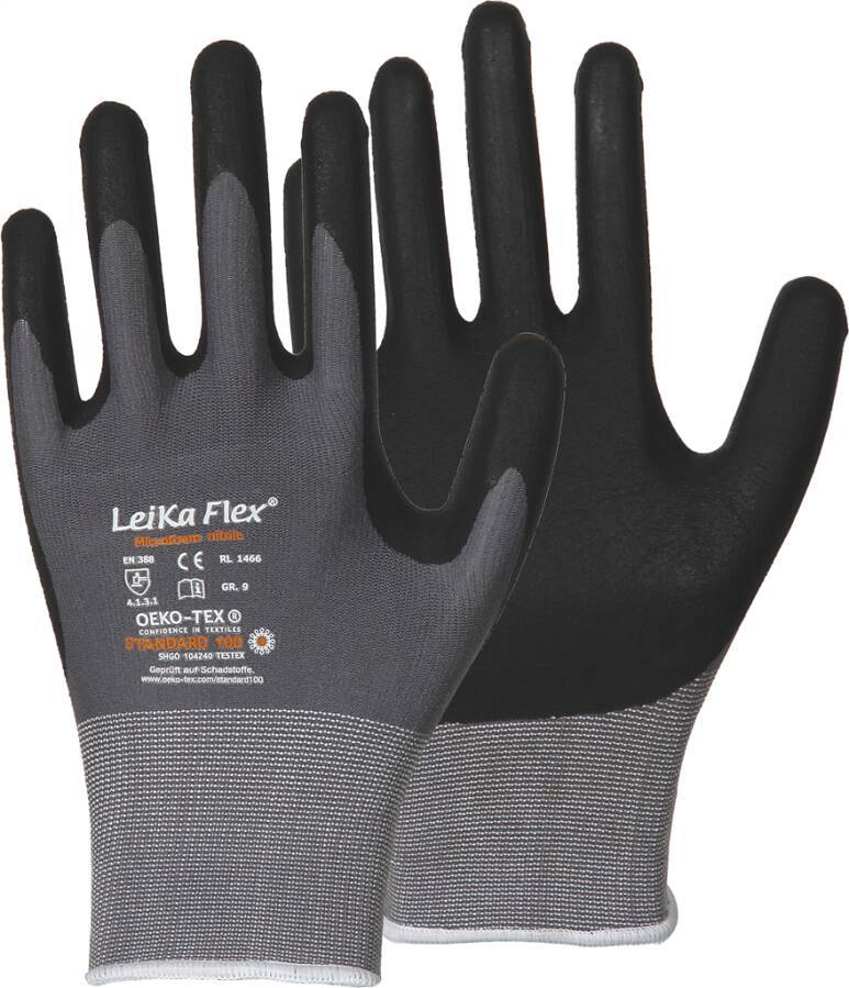 Industrie-Montagehandschuh LeiKaFlex® 71061411 Größe 11 Farbe grau/schwarz Trägermaterial Nylon/Elastan Gauge - Mat.-S