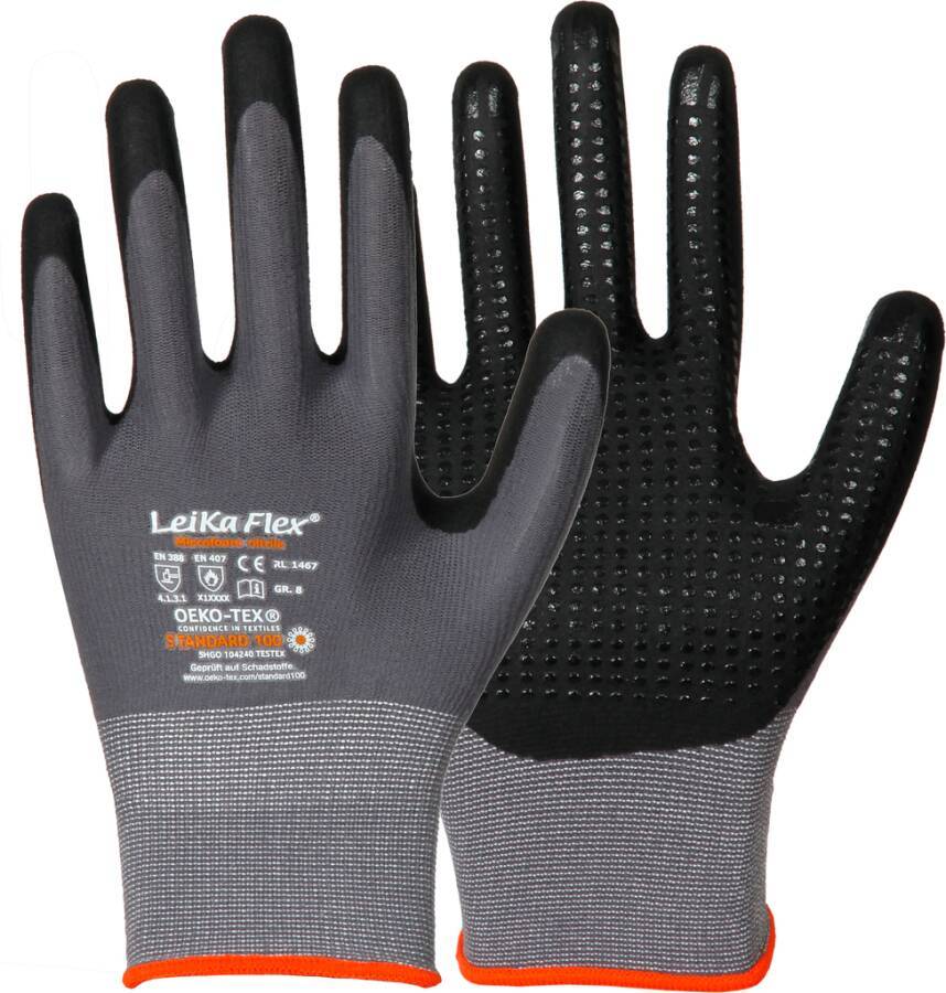Industrie-Montagehandschuh LeiKaFlex® 71065512 Größe 12 Farbe grau/schwarz Trägermaterial Nylon/Elastan Gauge - Mat.-S
