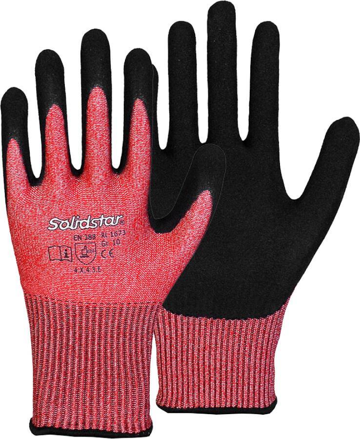 Schnittschutzhandschuh Solidstar® 1673 / 1683 71053509 Größe 09 Farbe rot/schwarz Trägermaterial 13gg Spezialfaser-Str