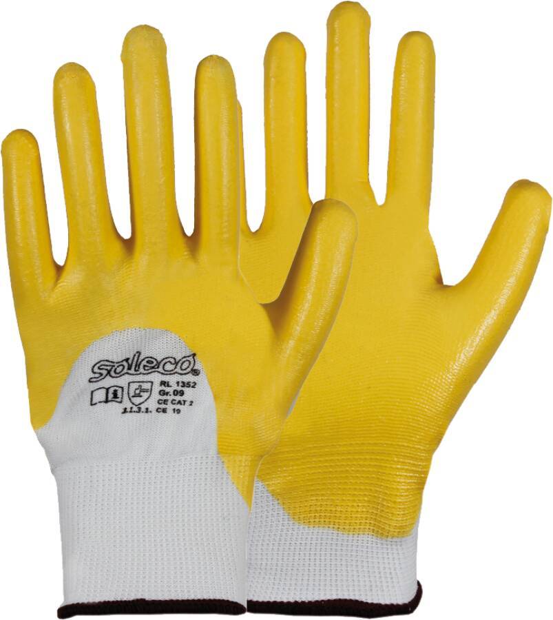 Feinstrick-Schutzhandschuh Nitril 71061607 Größe 07 Farbe natur/gelb Trägermaterial Polyester Gauge - Mat.-Stärke - mm B
