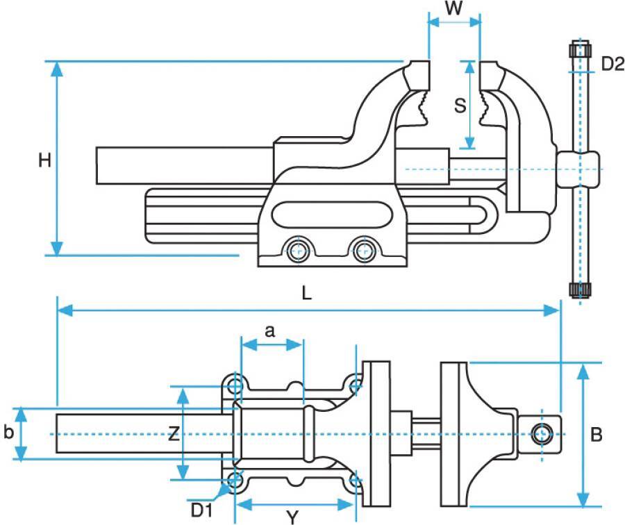 Parallelschraubstöcke 60205300140 Backenbreite 140 mm Spannweite 200 mm Gesamtlänge 662 mm Ambossgröße (axb) 58x55 mm Lo