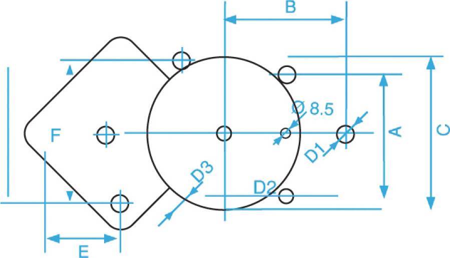 Drehlift mit Gasdruckfeder 66002100125 für Backenbreite 125 mm A 113 mm D2 15 mm B 120 mm D1 15 mm E 65 mm F 130 mm D3 1