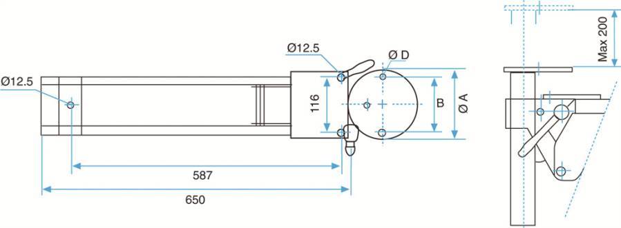 Klapp- und Höhenverstellgerät 66002150125 für Backenbreite 125 mm A 145 mm B 113 mm D M12 Gewicht 14,2 kg