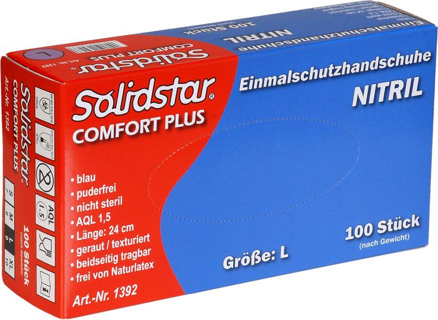 Einmalschutzhandschuh Nitril Comfort Plus 710540L Größe L Farbe blau Trägermaterial Nitril Gauge - Mat.-Stärke 0,09 -