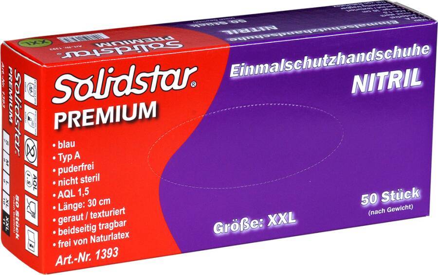 Einmalschutzhandschuh Nitril Premium 710539M Größe M Farbe blau Trägermaterial Nitril Gauge - Mat.-Stärke 0,20 - 0,21