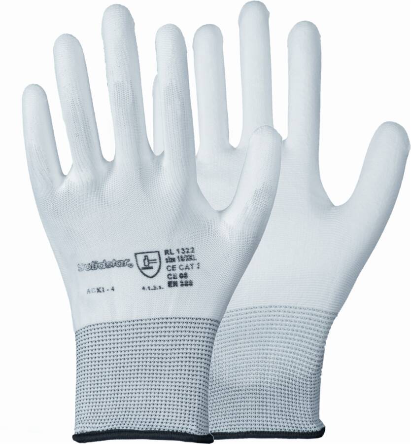 Feinstrick-Schutzhandschuh PU 71060411 Größe 11 Farbe weiß Trägermaterial Nylon Gauge - Mat.-Stärke - mm Beschichtung Po