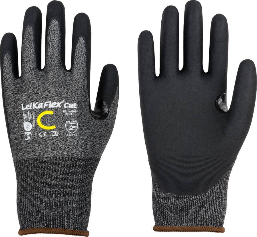 Schnittschutzhandschuh Nitril LeiKaFlex® CUT 71058309 Größe 09 Farbe grau/ schwarz Trägermaterial UHMWPE / Nylon / E