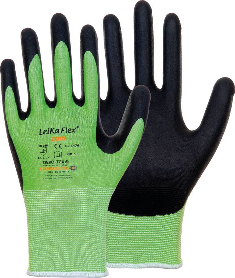 Feinstrick-Schutzhandschuh LeiKaFlex® Cool 71065008 Größe 08 Farbe grün/schwarz Trägermaterial Polyester- /Feingestric