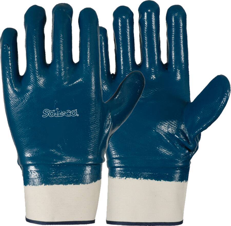 Nitrilschutzhandschuh tiefgetaucht 71040100 Größe 10 Farbe natur/blau Trägermaterial Baumwolle Gauge - Mat.-Stärke - mm