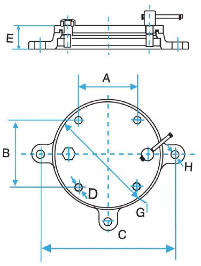 Drehteller 66030010180 für Backenbreite 180 mm A 121 mm B 139 mm C 250 mm D M12 E 28,0 mm G 215 mm H 17,5 mm Gewicht 6,0