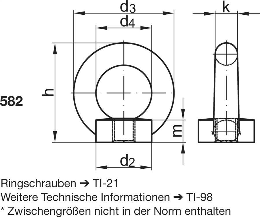 DIN 582 Ringmuttern - P6 005823100100000-P6 Norm DIN 582 Werkstoff Stahl C15E Oberfläche galvanisch verzinkt Form - Ausf