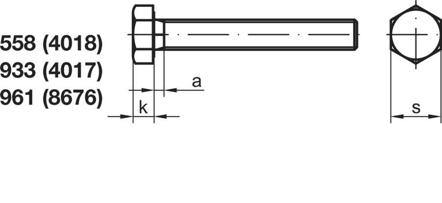 DIN 933 Sechskantschrauben, Gewinde bis Kopf -P6 009338100060010-P6 Norm DIN 933 Werkstoff Stahl 8.8 Oberfläche galvanis