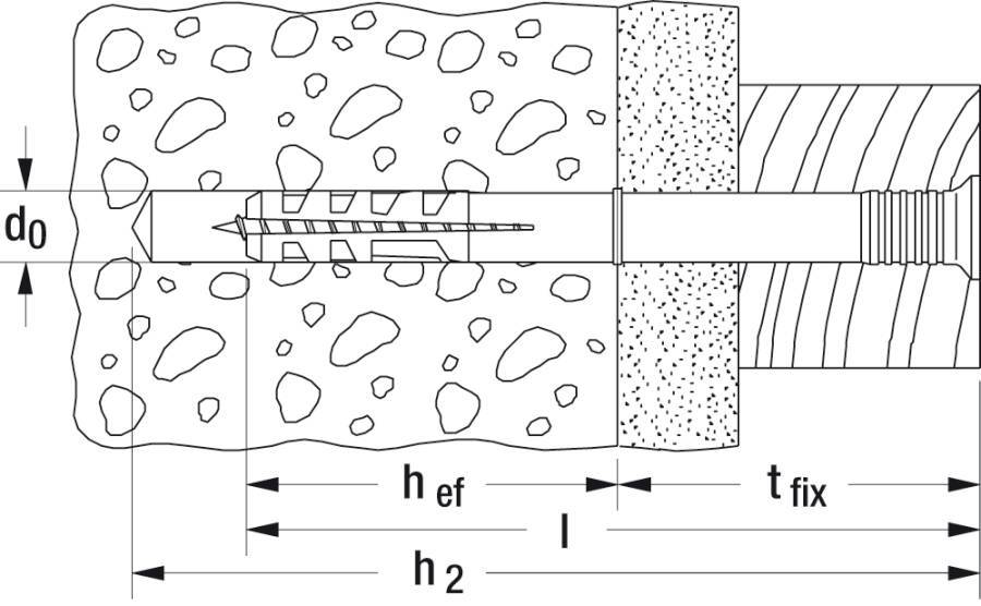 Nageldübel N-S Stahl, galvanisch verzinkt 48791 Typ N 8 x 60/20 S (100) Bohrernenn-Ø 8 (d0) mm effektive Verankerungsti