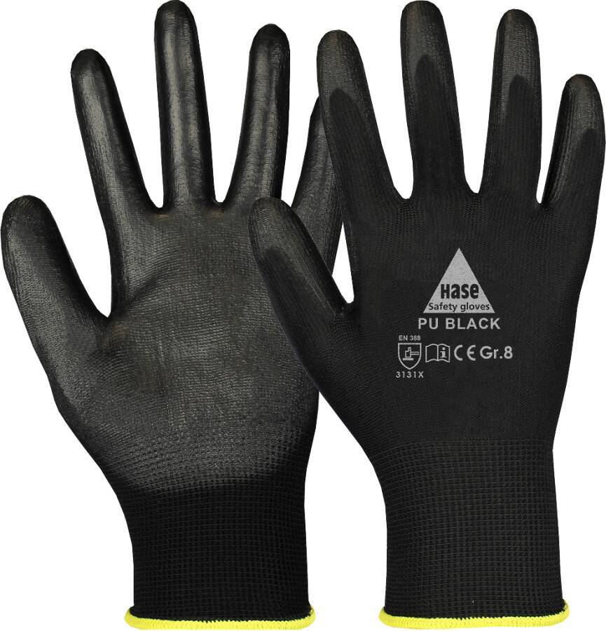 Feinstrick-Schutzhandschuh PU Grey/Black/White 509560-09 Größe 09 Farbe schwarz Trägermaterial Polyestergestrick Gauge 1