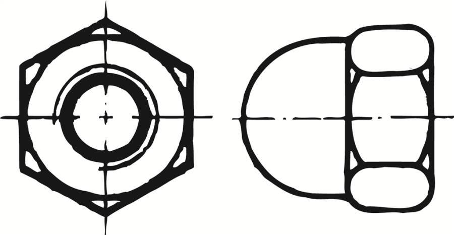 DIN 1587 Sechskant-Hutmuttern - P6 015873100050000-P6 SW 8 Norm DIN 1587 Werkstoff Stahl 6 Oberfläche galvanisch verzink