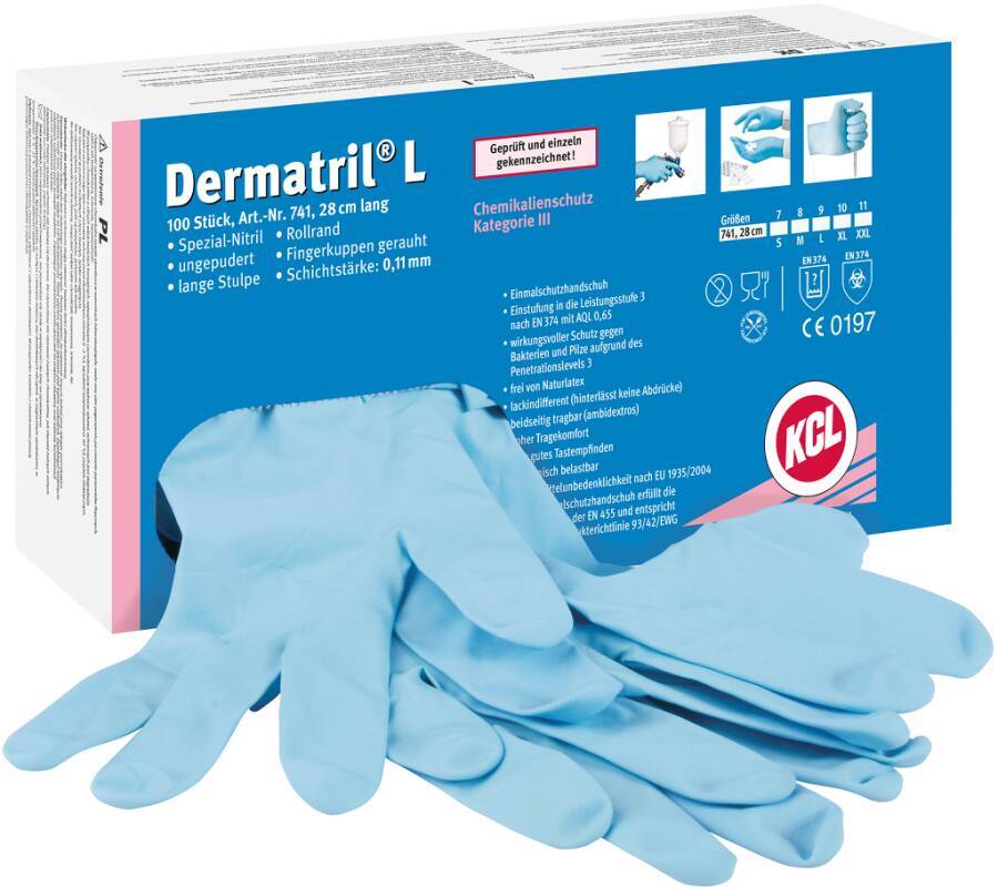 Einmalschutzhandschuh Nitril Dermatril® 741 074109081C Größe 09 Farbe blau Trägermaterial Nitril Beschichtung ohne Sch