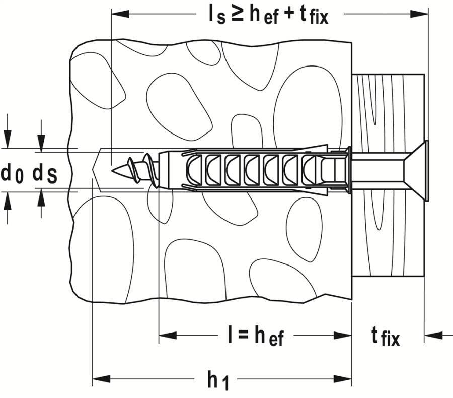 Spreizdübel SX Plus mit Rand 568008 Typ SX Plus 8x40 Bohrernenn-Ø 8 (d0) mm min. Bohrlochtiefe 50 (h1) mm Dübellänge 40