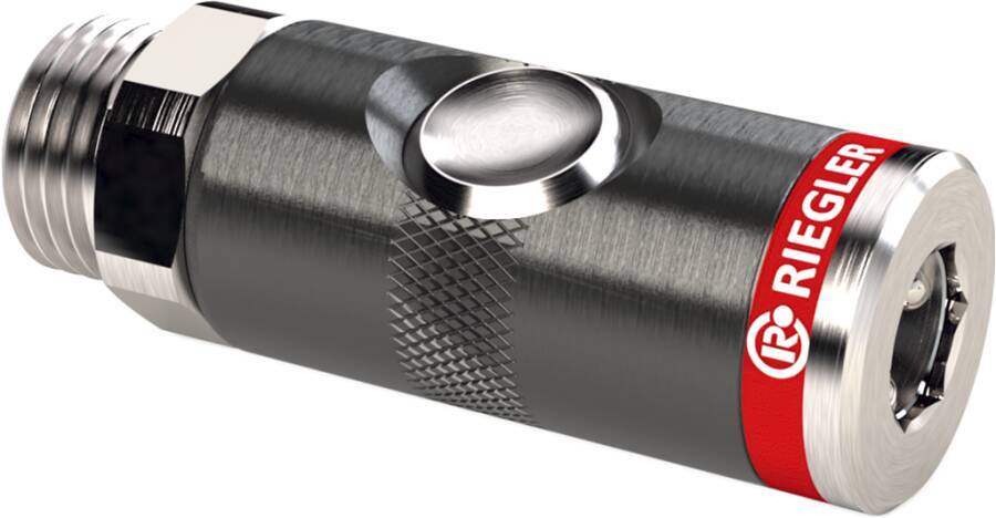 Druckknopf-Sicherheitskupplung NW 7,4 205560 SW 24 mm Typ Außengewinde Anschluss G 1/2`` AG max. Druck 12 bar Länge 73,3